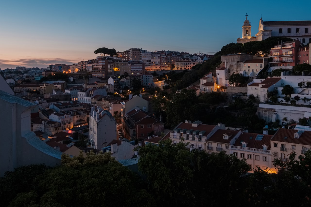 Lisbon cityscape at blue hour, Portugal